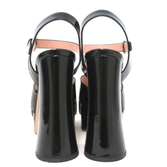 MOSCHINO PLATFORM FLARE-HEEL SANDALS BLACK PATENT LEATHER SIZE 38.5 - Picture 8 of 11